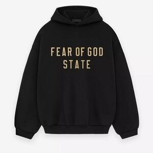 Fear of God Black Hoodie with Gold Lettering